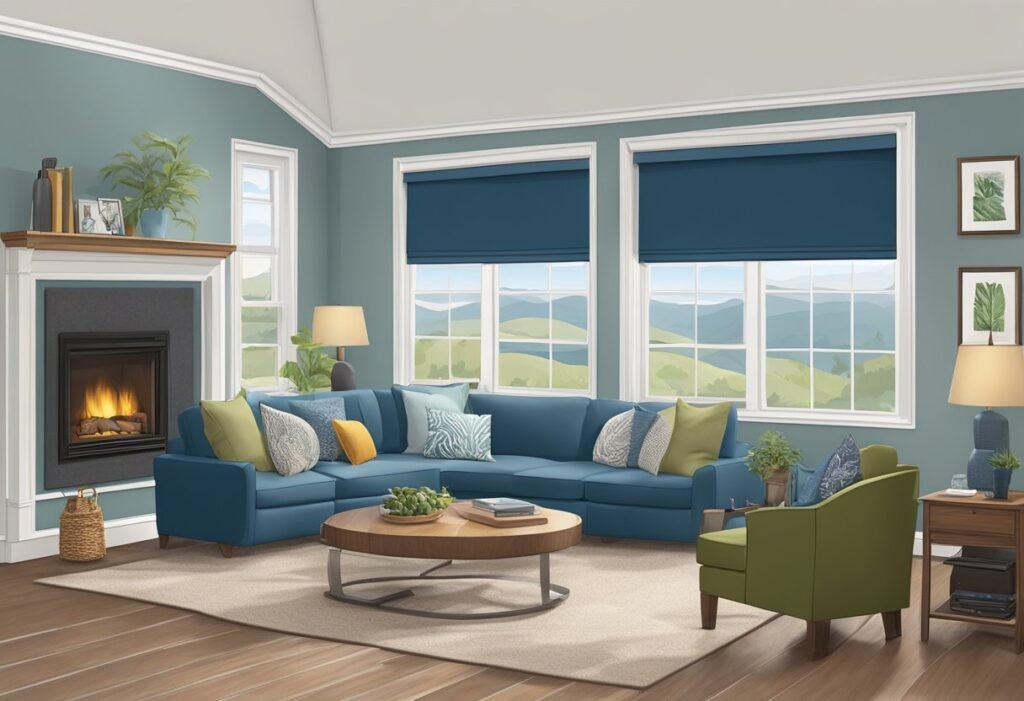 A cozy living room with a Blue Ridge mini split mounted on the wall, providing efficient and quiet climate control