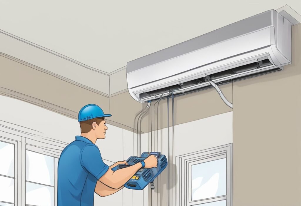 A technician installing and maintaining a System 3 zone mini split